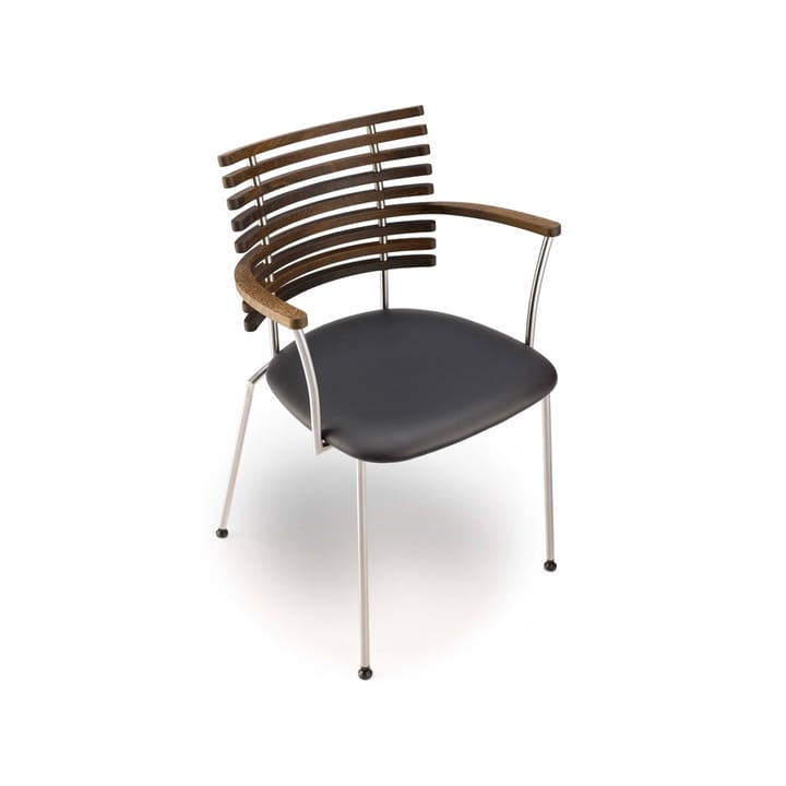 Tiger GM 4106 karmstol lädersits - läder svart, rygg i valnöt, rostfritt stål - Naver Collection