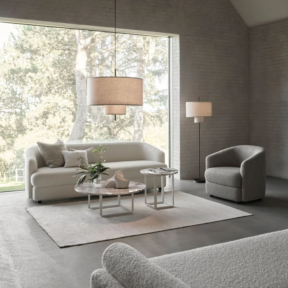 Florence sidobord, gris du marais marble, ø50 cm, svart stativ New Works