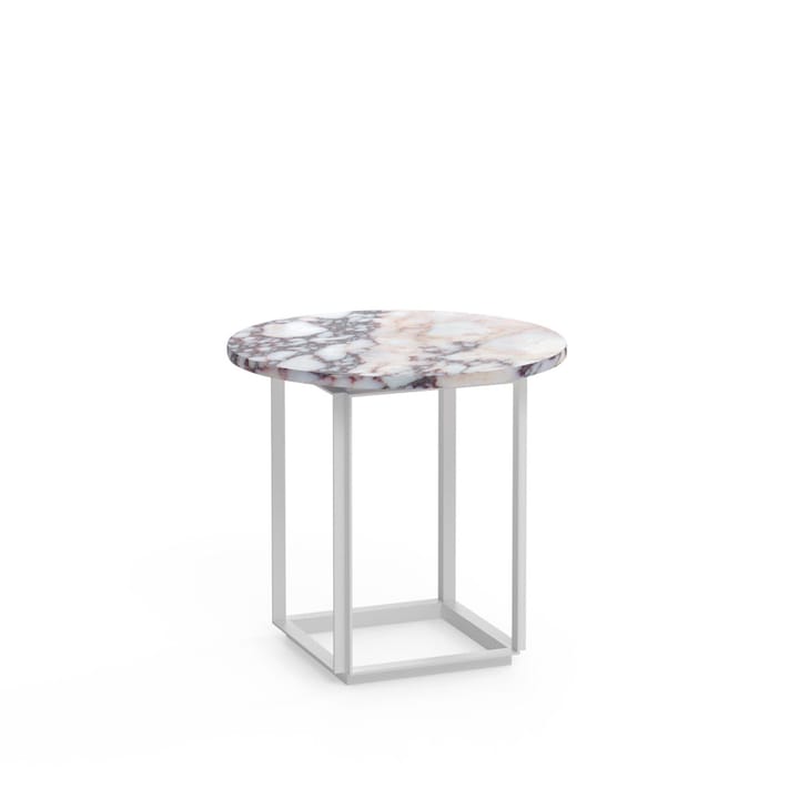 Florence sidobord, white viola marble, ø50 cm, vitt stativ New Works