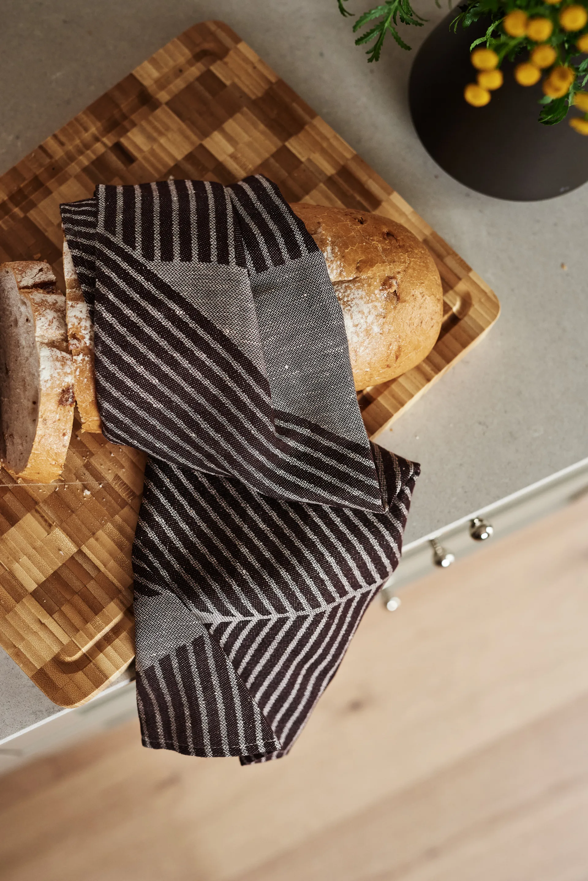 Stripes kökshandduk 47x70 cm 2-pack, Brun-vit NJRD