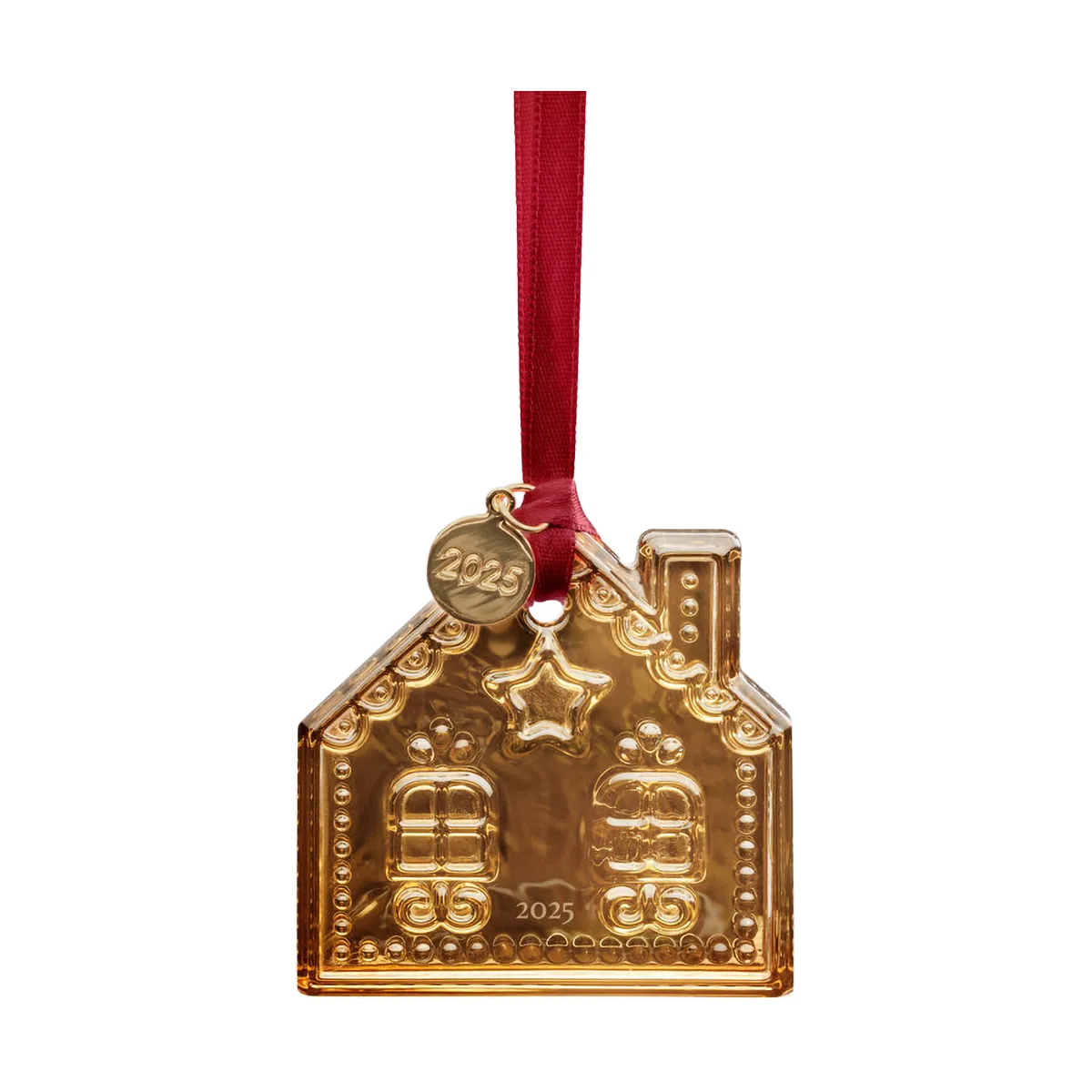Annual holiday ornament julhänge, Pepparkakshus 2025, 21 K gold Orrefors