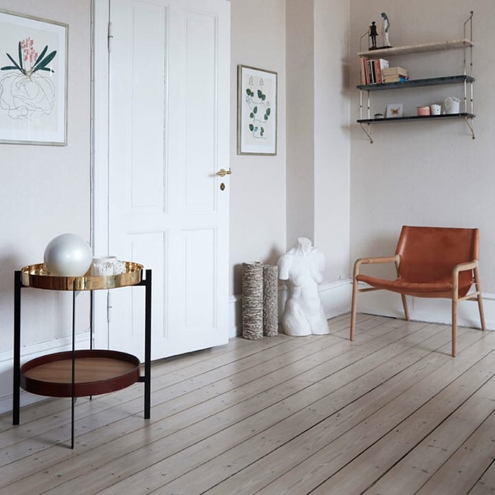 Deck brickbord - teak, svart stativ, vit marmorhylla - OX Denmarq