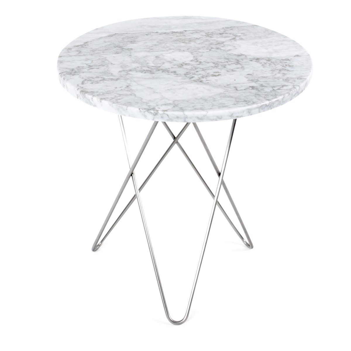 OX Denmarq Tall mini O sidobord o50 H50, rostfritt underrede vit marmor