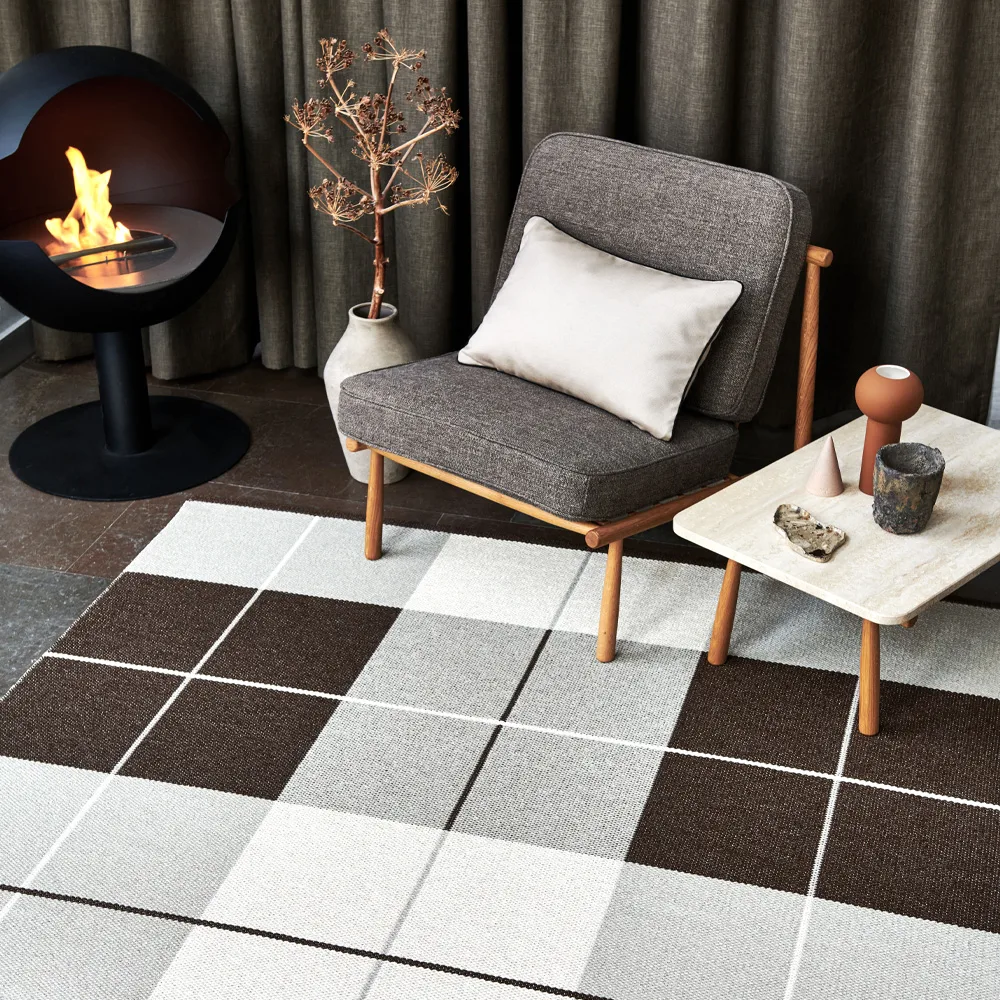 Ed gångmatta, dark brown/linen/vanilla, 70x140 cm Pappelina