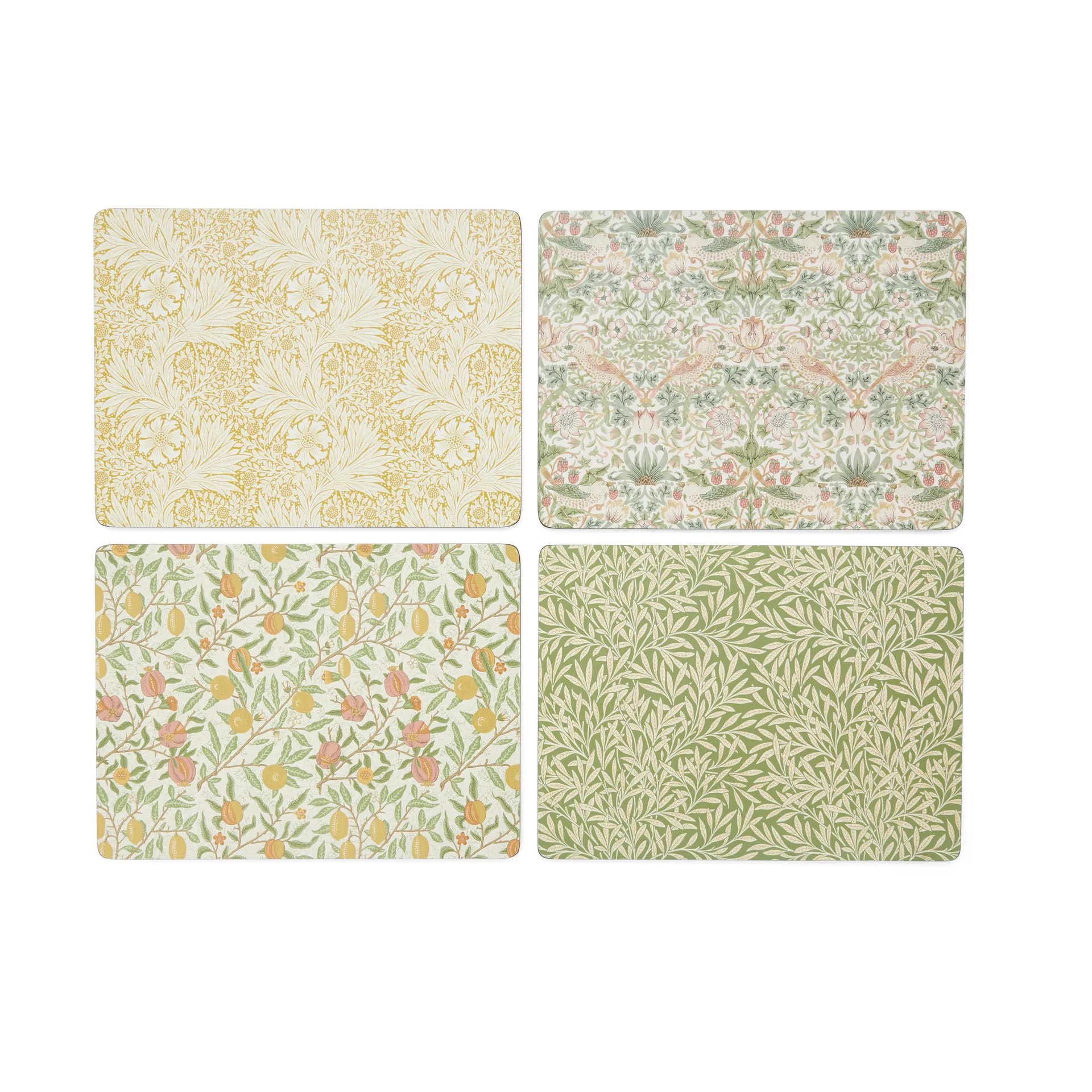 Morris & Co Simpley mixed bordstablett 4 delar, Fruit, Willow, Strawberry Thief, Marigold Pimpernel