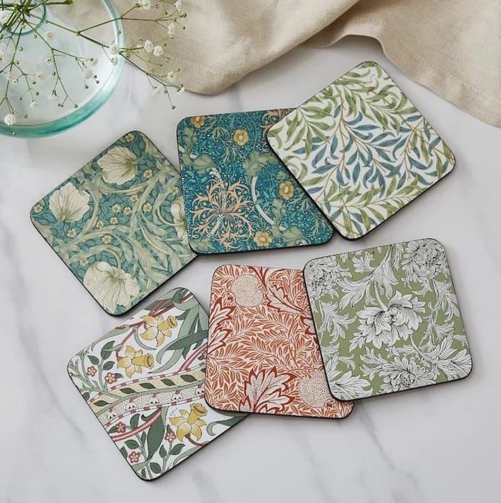 Morris & Co Willow Bough glasunderlägg 6-pack, Grön, blå Pimpernel