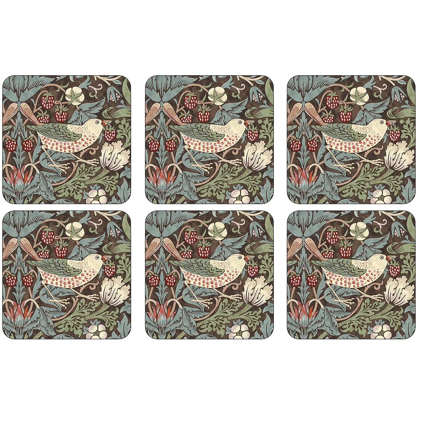 Strawberry Thief glasunderlägg 6-pack, Brun Pimpernel