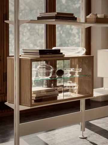 Pira vitrinskåp - Vitad ek-klarglas, 90x31 cm, glasrygg - Pira