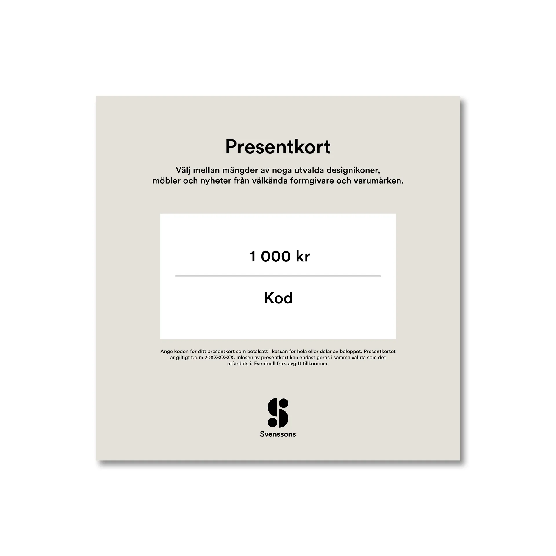 Digitalt presentkort, 1 000:- Presentkort