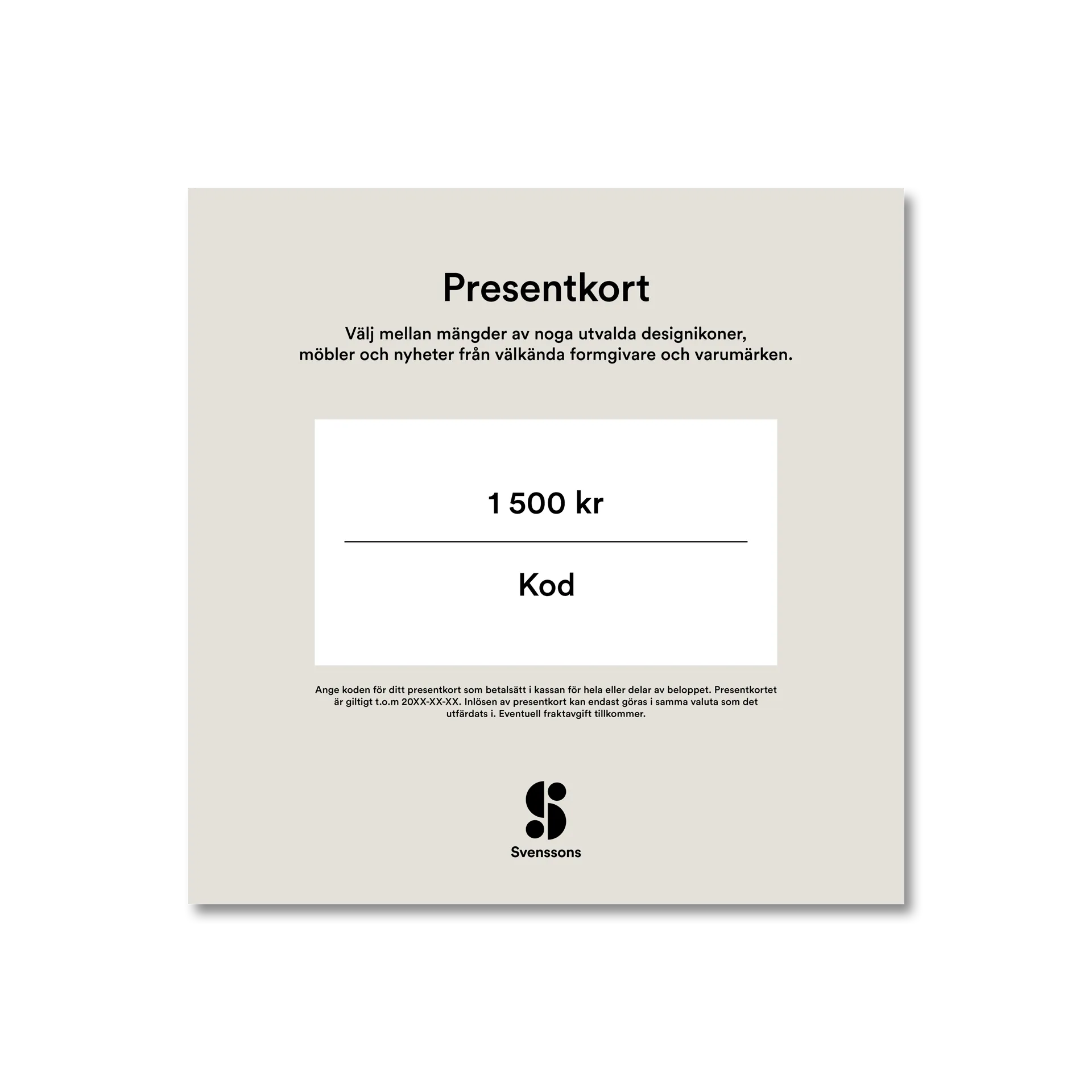 Digitalt presentkort, 1 500:- Presentkort