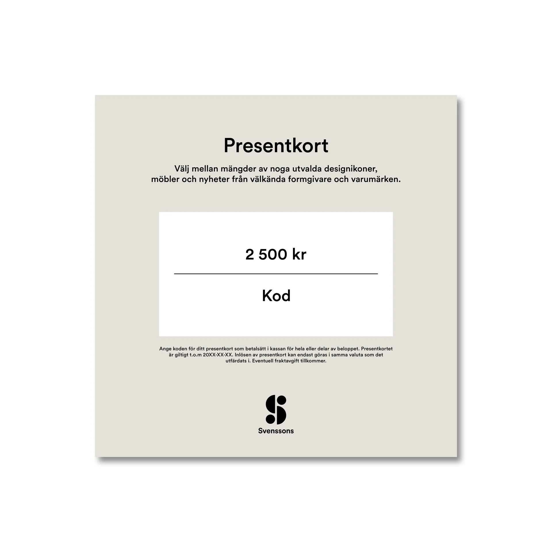 Digitalt presentkort, 2 500:- Presentkort