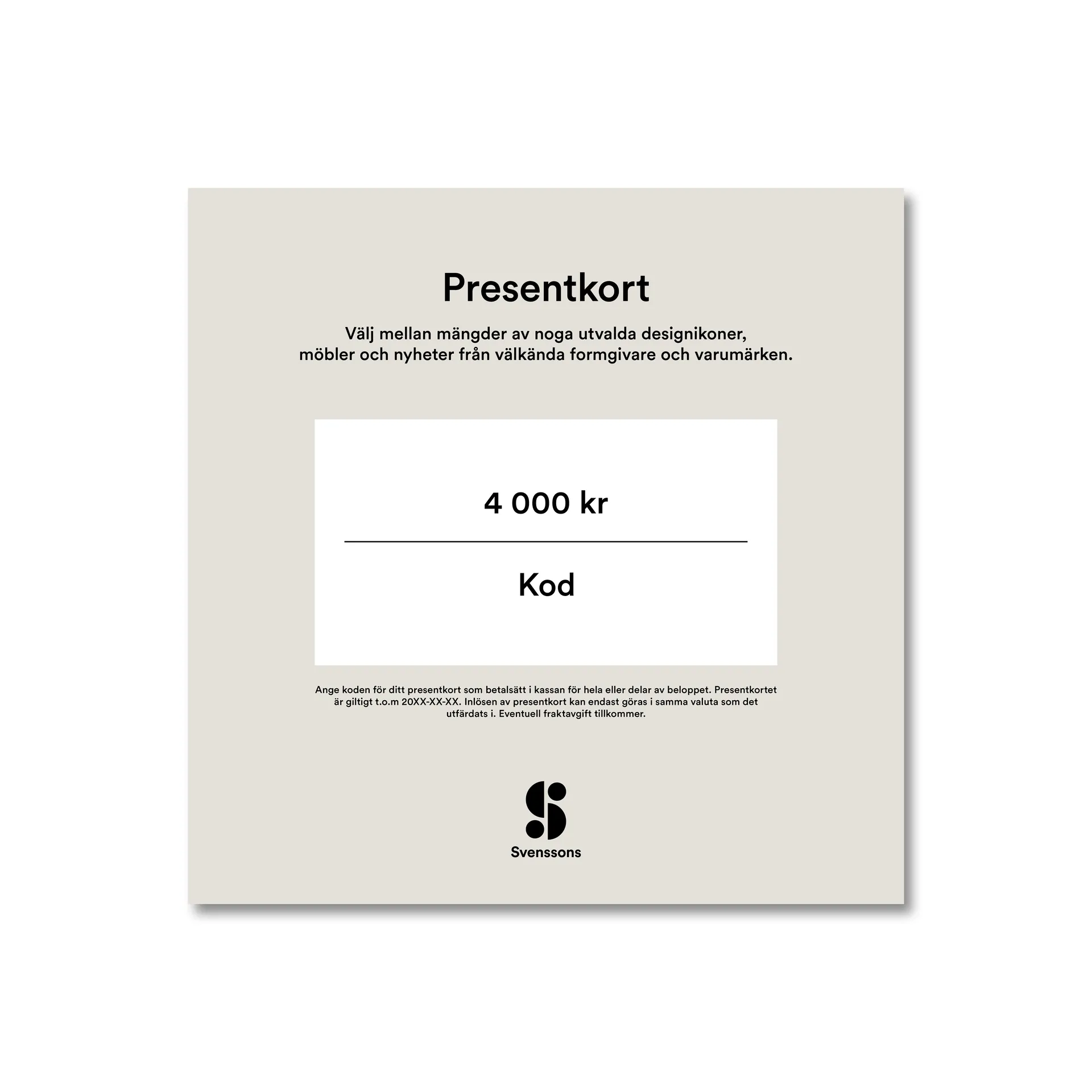 Digitalt presentkort, 4 000:- Presentkort