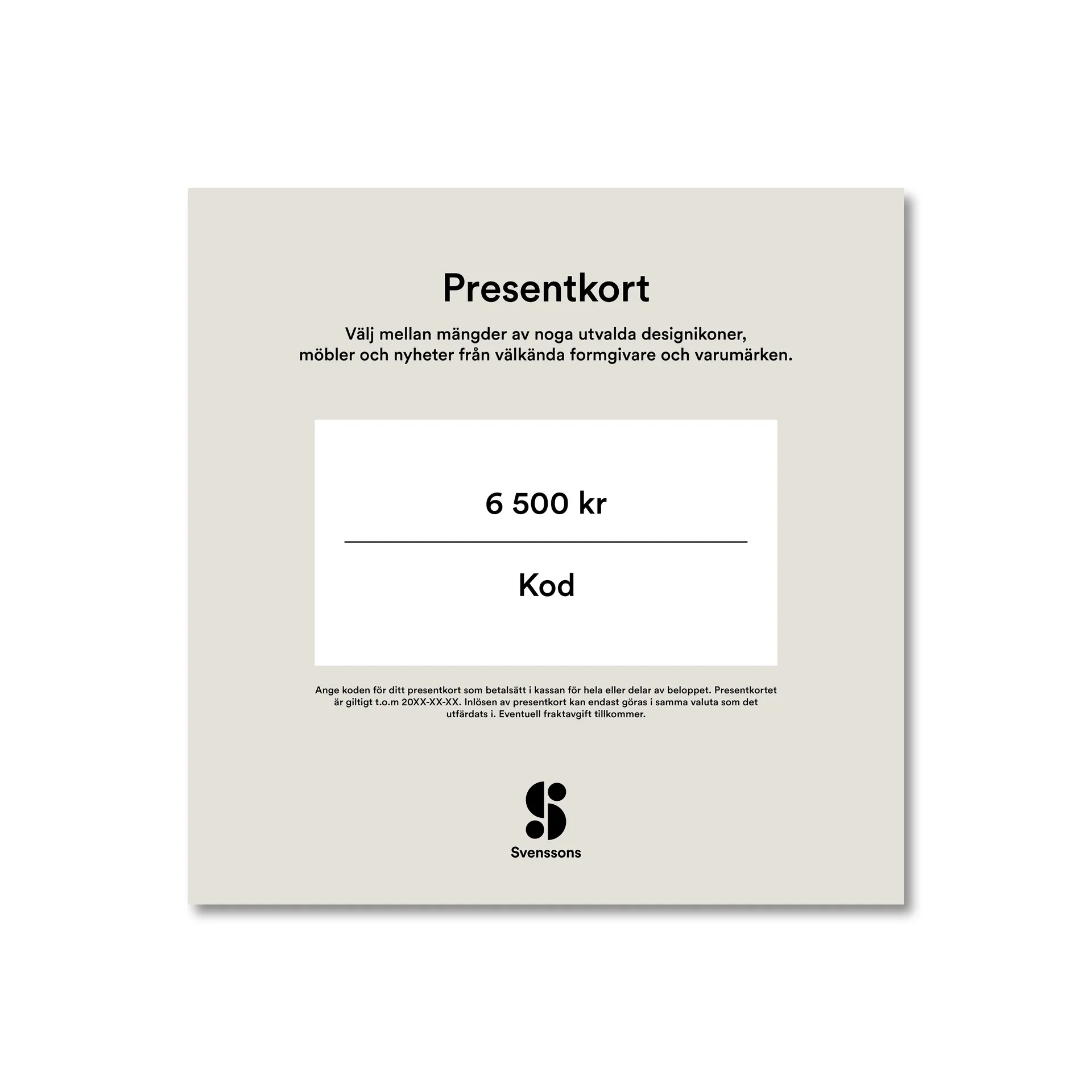 Digitalt presentkort, 6 500:- Presentkort