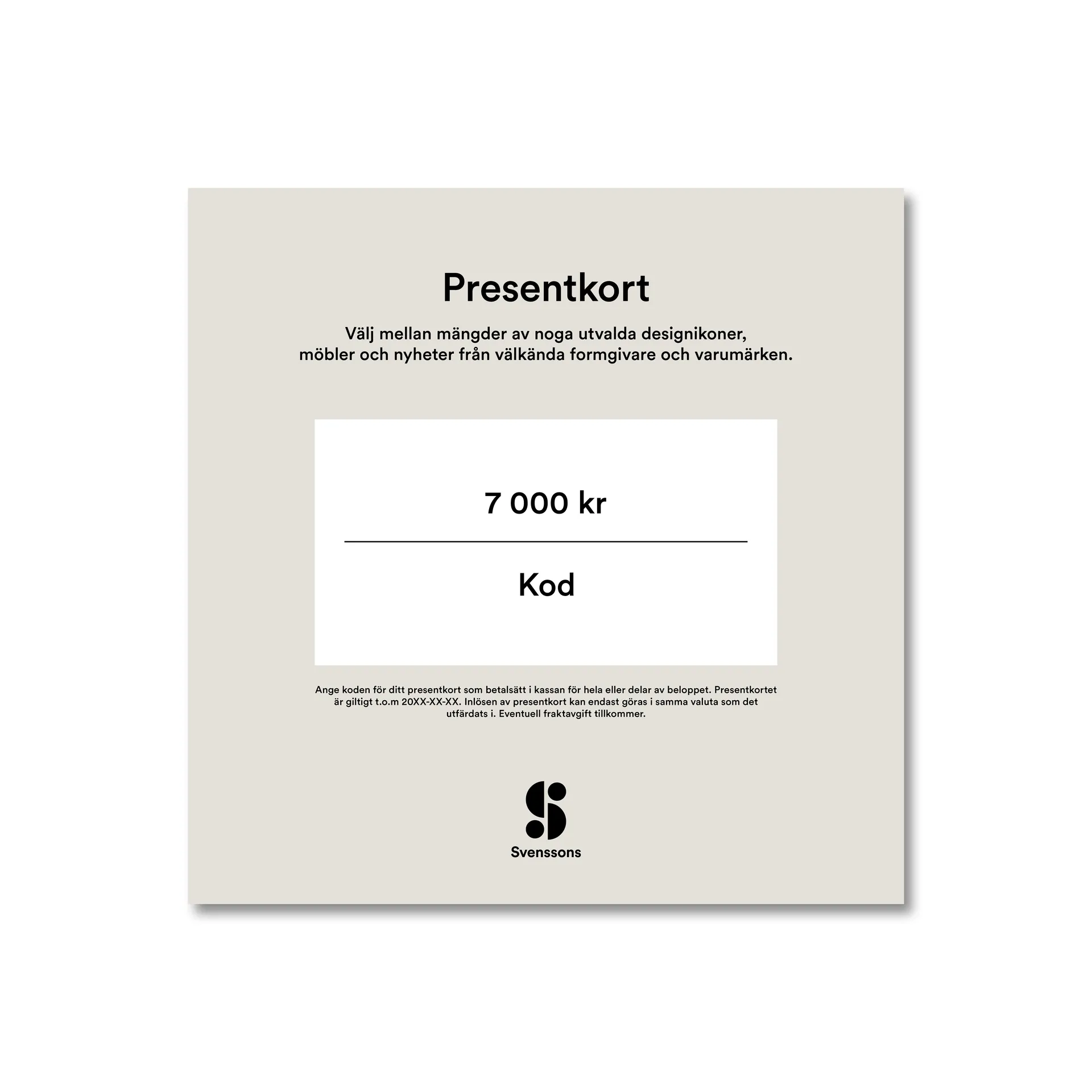 Digitalt presentkort, 7 000:- Presentkort