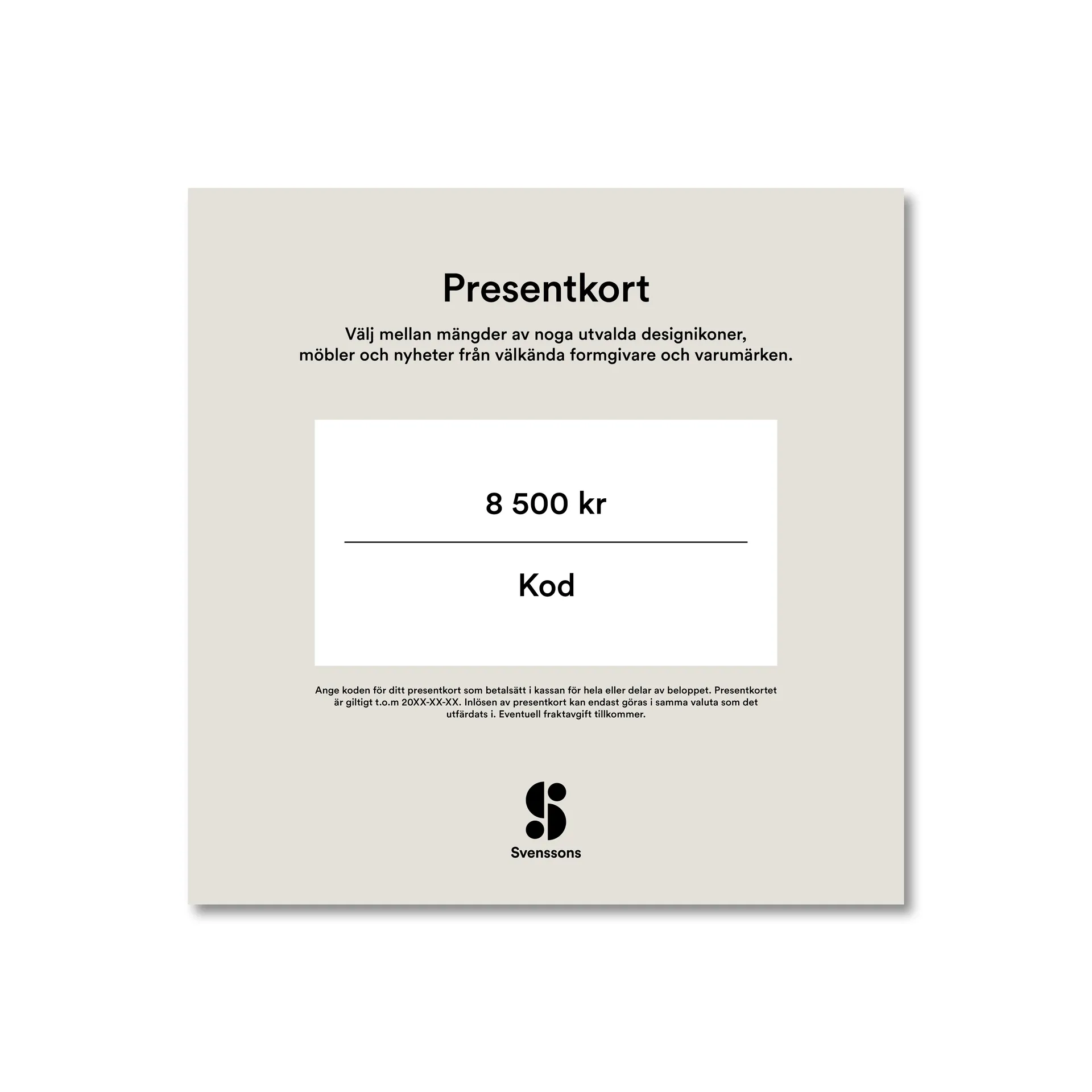 Digitalt presentkort, 8 500:- Presentkort