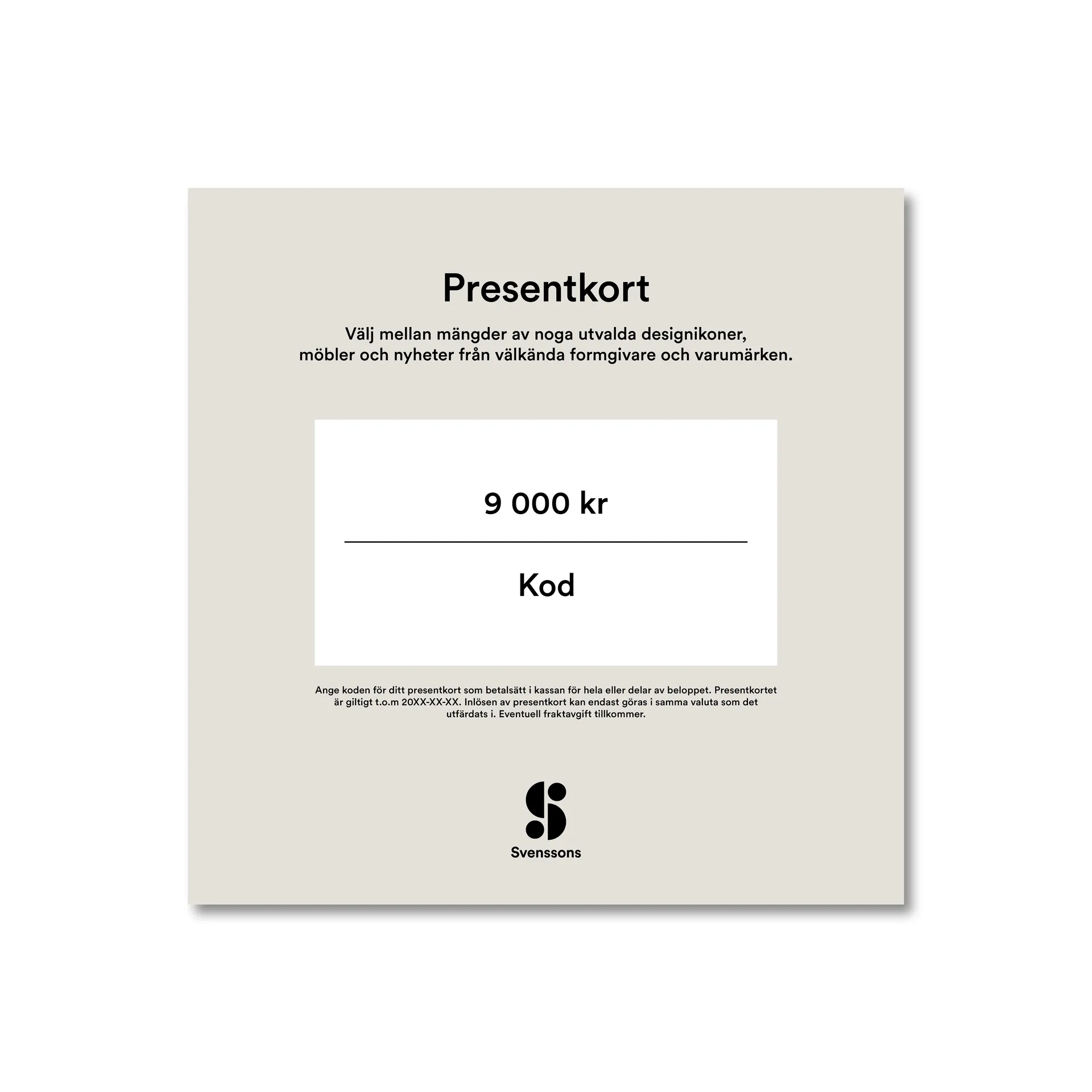 Digitalt presentkort, 9 000:- Presentkort