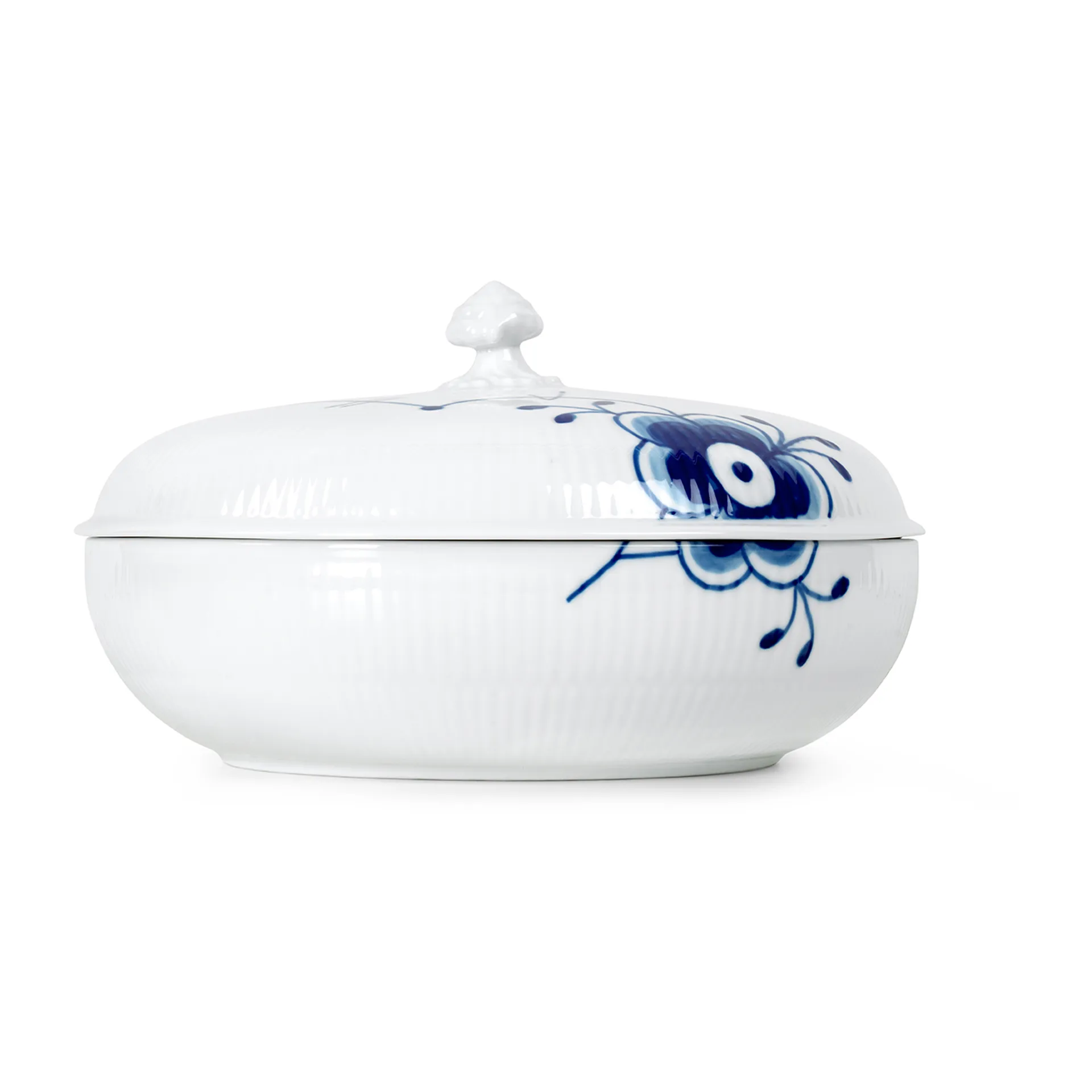 Blå Mega Riflet skål med lock, 130 cl Royal Copenhagen