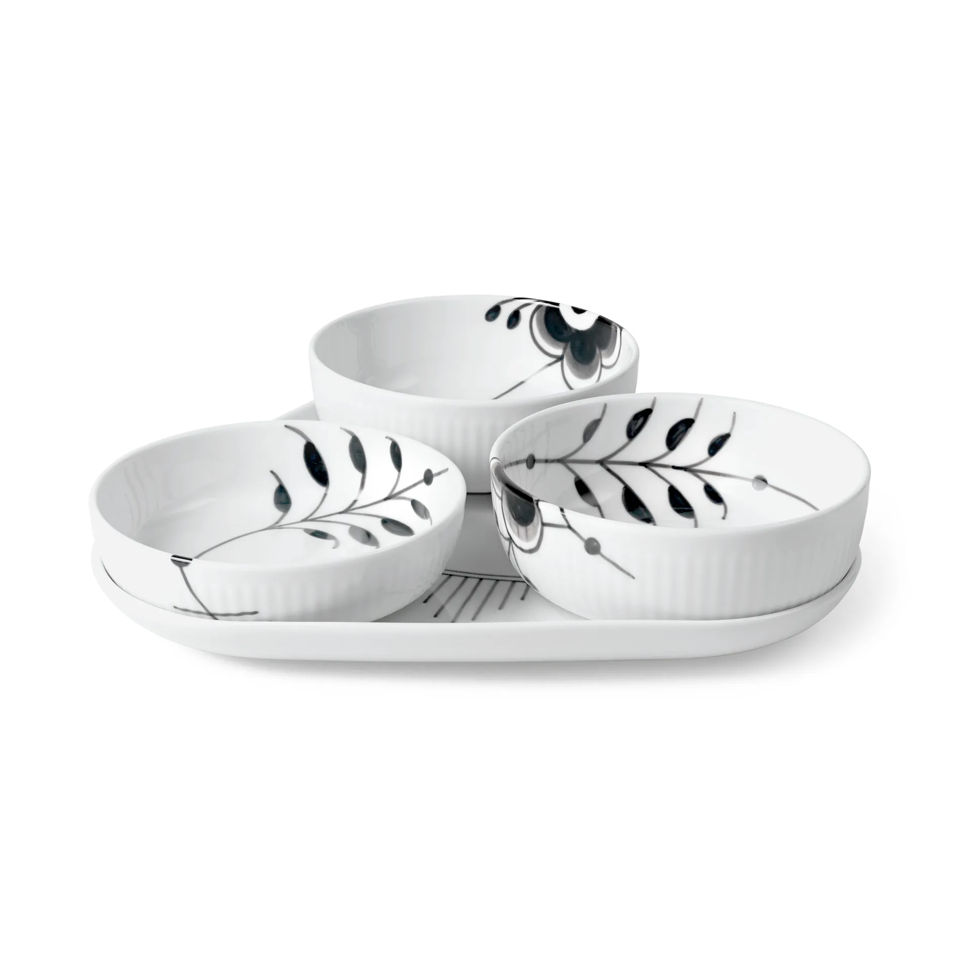 Black Fluted Mega serveringsset 4 delar, Svart-vit Royal Copenhagen