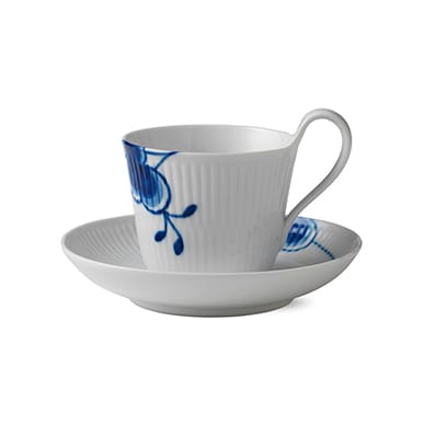 Blue Fluted Mega kopp med fat - 25 cl-högt handtag - Royal Copenhagen