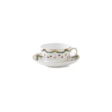 Star Fluted Christmas kopp med fat - 32 cl - lågt handtag - Royal Copenhagen