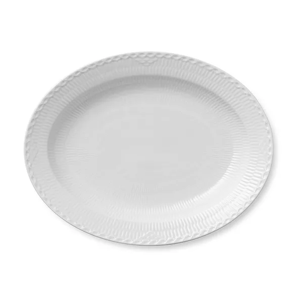 White Fluted Half Lace fat oval 36,5 cm, Vit Royal Copenhagen