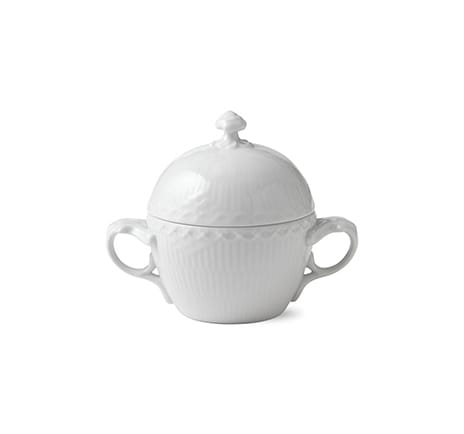White Fluted Half Lace sockerskål med lock - 20 cl - Royal Copenhagen