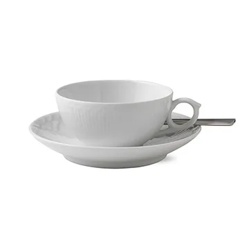 White Fluted Half Lace tekopp med fat - 20 cl - Royal Copenhagen