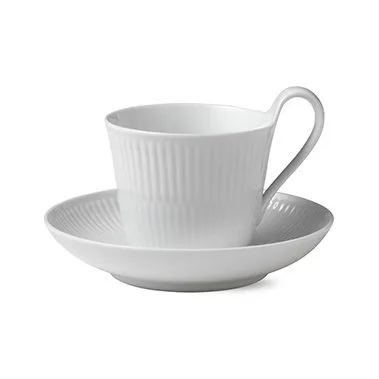 White Fluted kopp med fat, 25 cl-högt handtag Royal Copenhagen