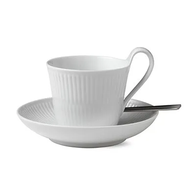 White Fluted kopp med fat, 25 cl-högt handtag Royal Copenhagen