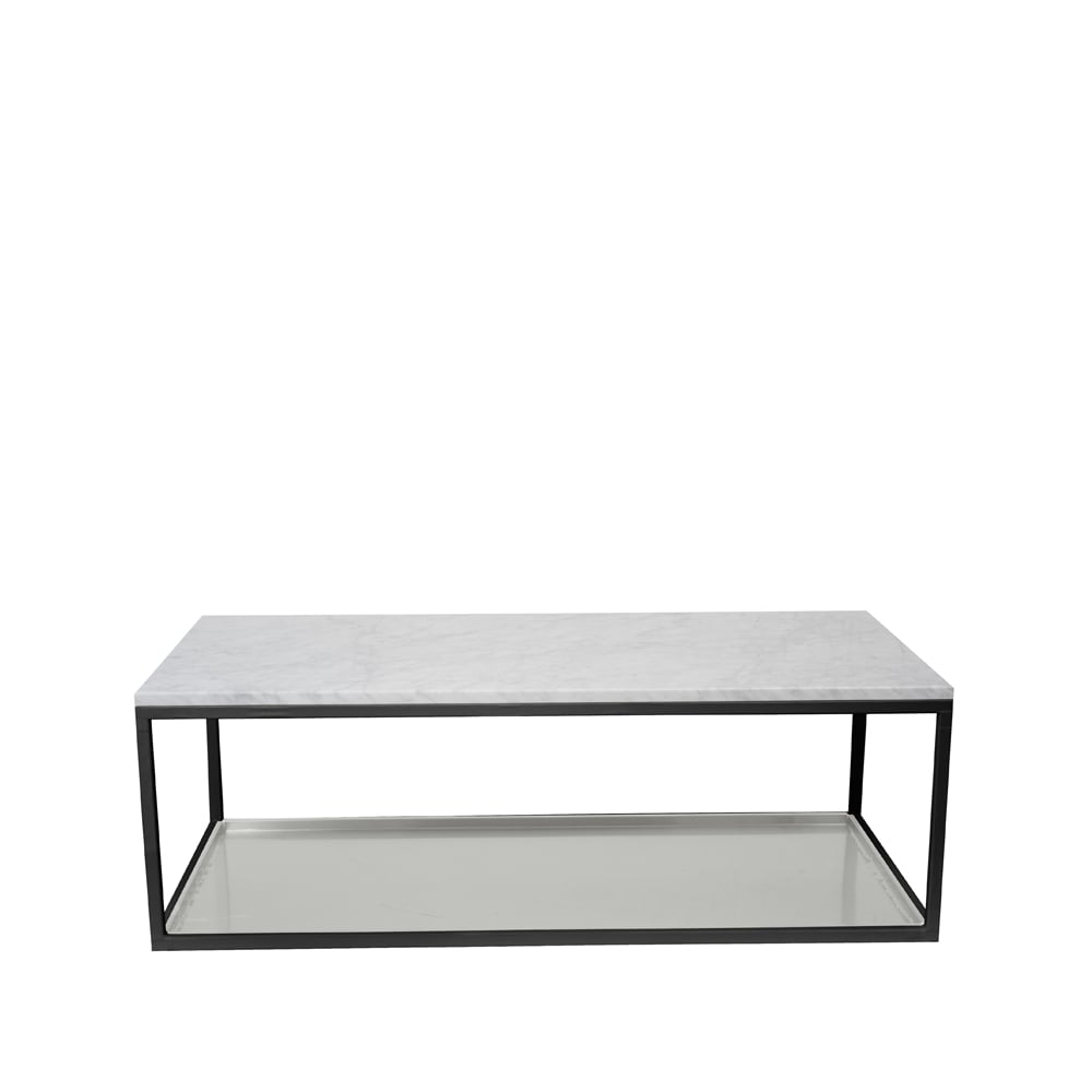 Scherlin soffbord 11 marmor vit, svartlackat stativ, zinkplåt