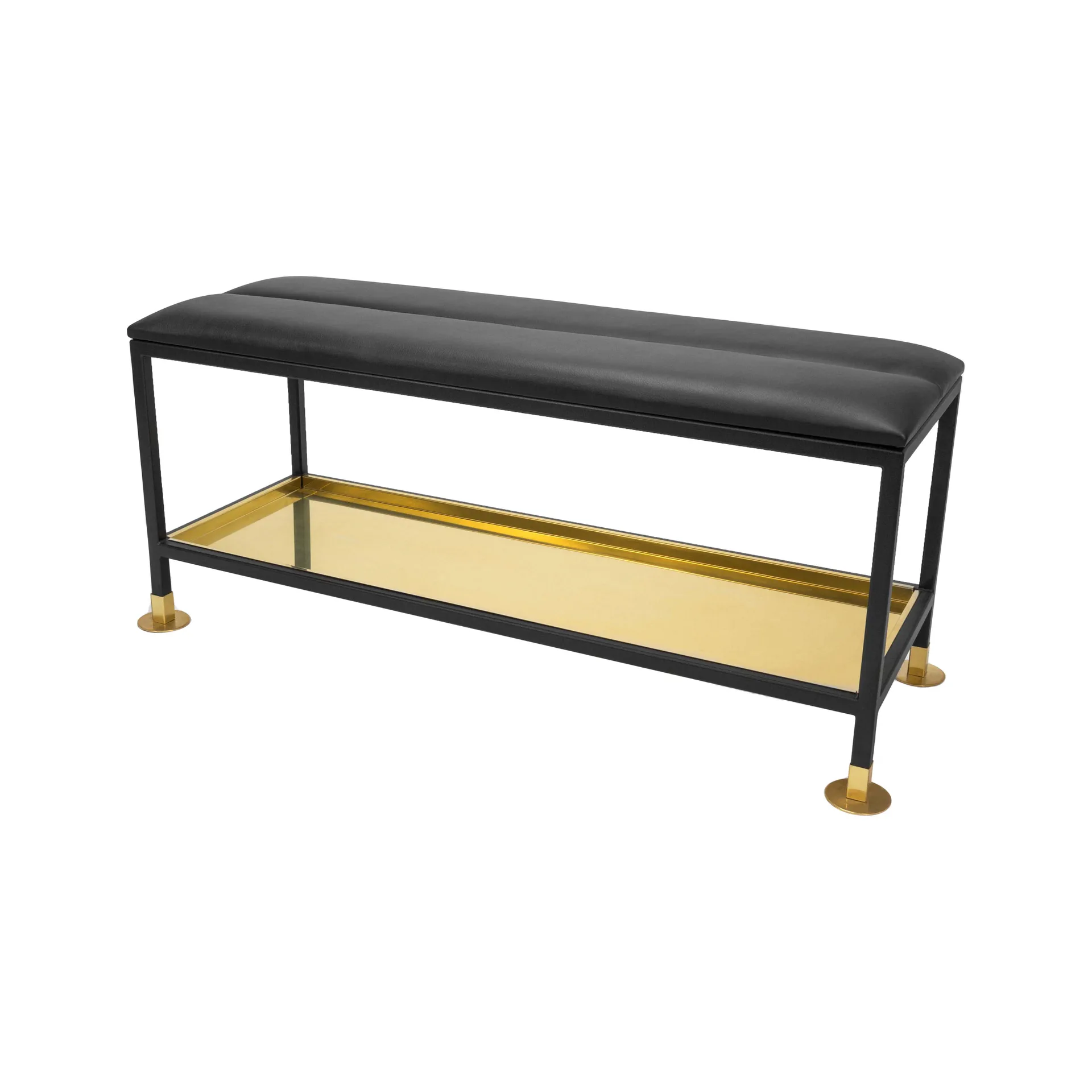 Skobänk 11, svart/mässing, svart läderdyna Scherlin