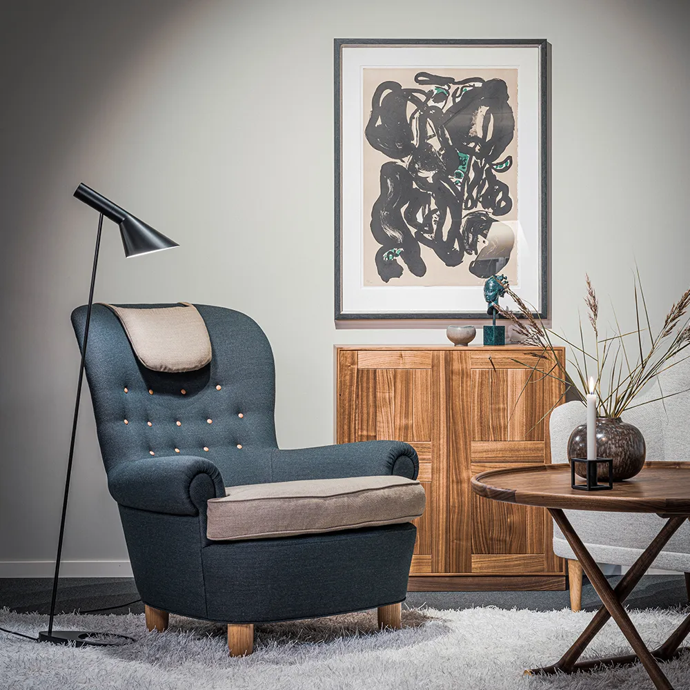 Jättepaddan fåtölj, Coda 222 beige-lackade ekben Sjögren