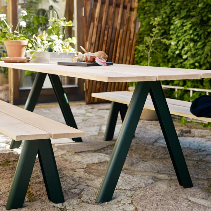 Overlap bänk, cederträ, hunter green stativ Skagerak