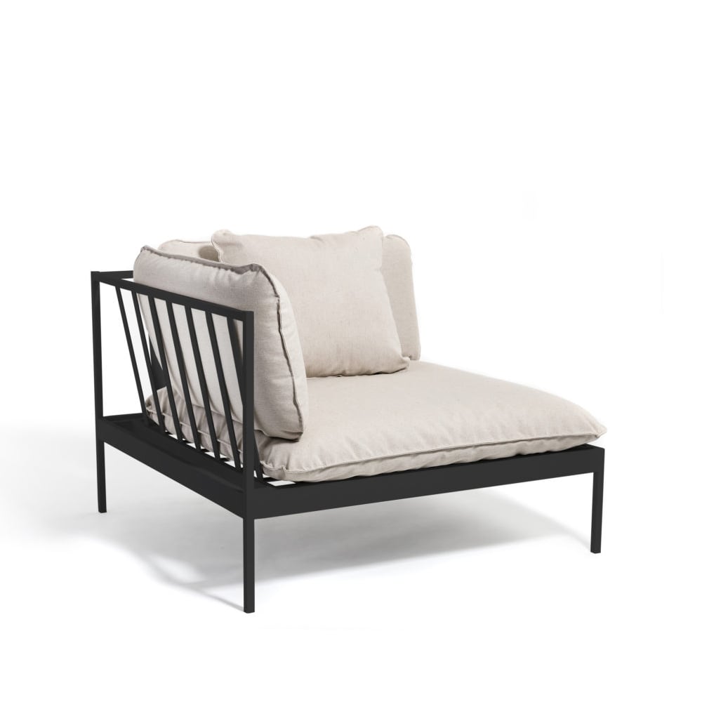 Skargaarden Bönan modulsoffa Sunbrella Ashe light grey, hörndel, mörkgrå aluminium ram