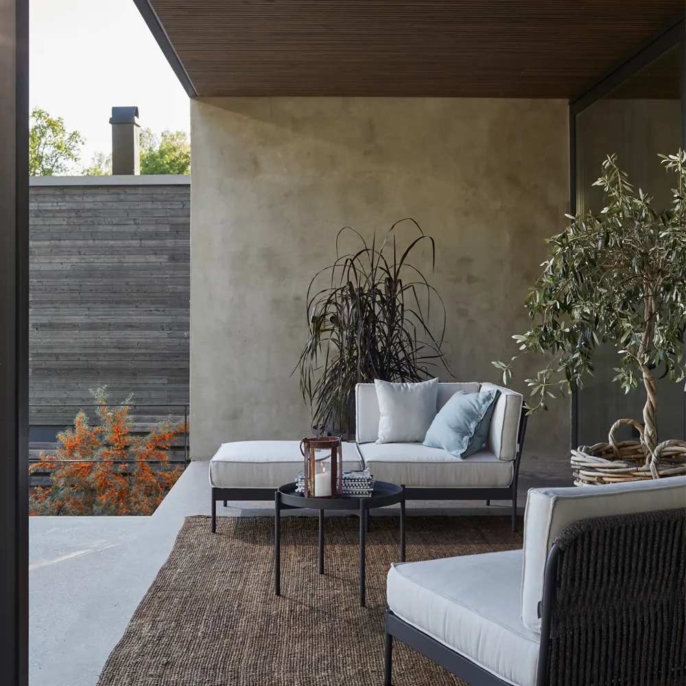 Lidö modulsoffa, Sunbrella Deave silver grey, mittdel, mörkgrå aluminiumram Skargaarden