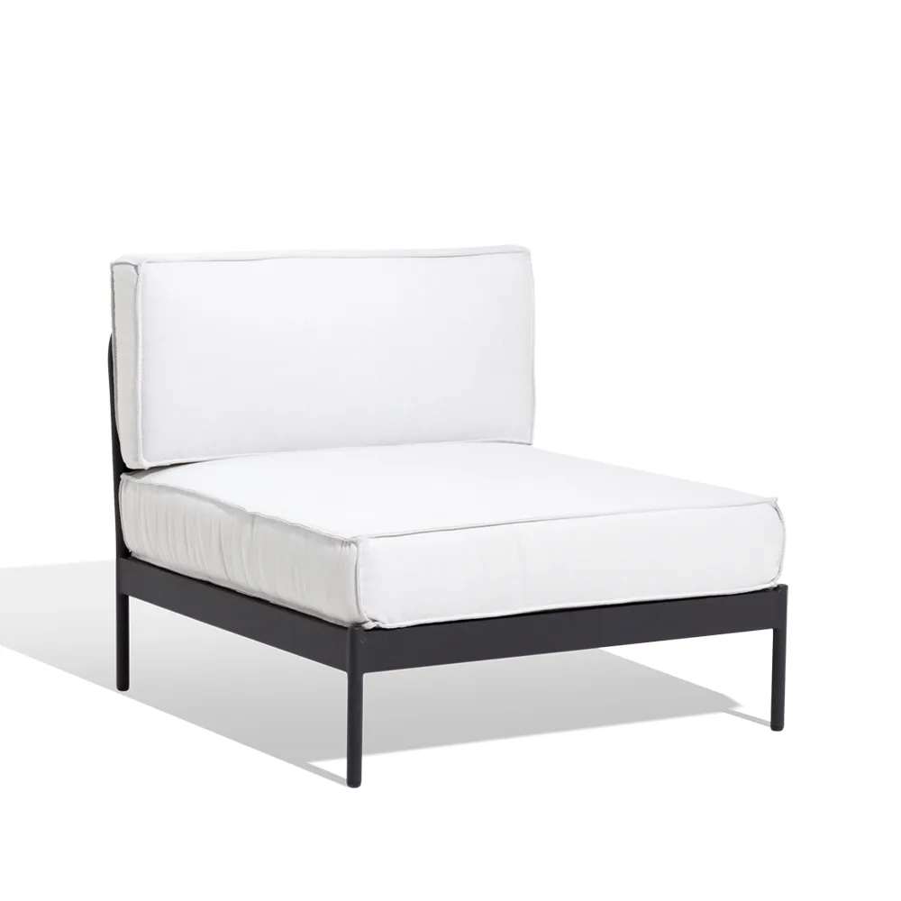 Lidö modulsoffa, Sunbrella Deave silver grey, mittdel, mörkgrå aluminiumram Skargaarden