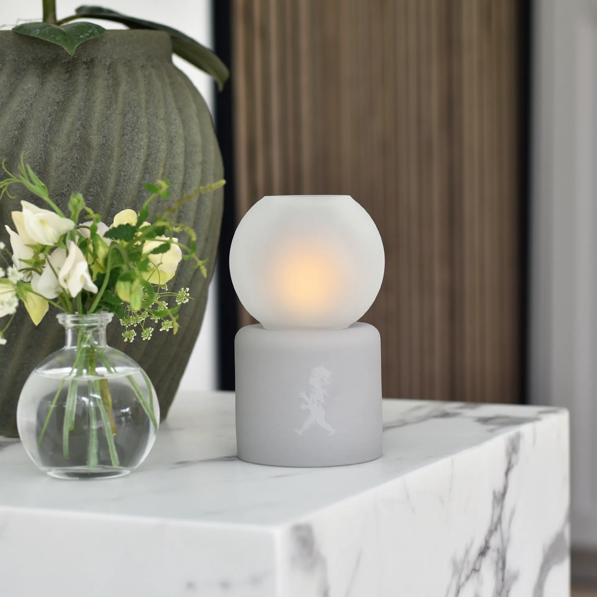 Globe värmeljuslykta Ø9,5x17 cm, Ljusgrå Solstickan Design