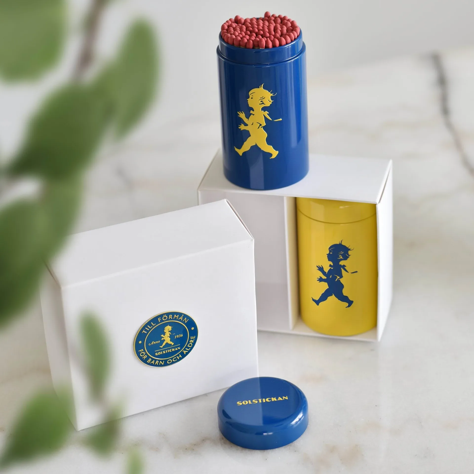 Solstickan tändsticksrör 2-pack presentförpackning, Gul, blå Solstickan Design