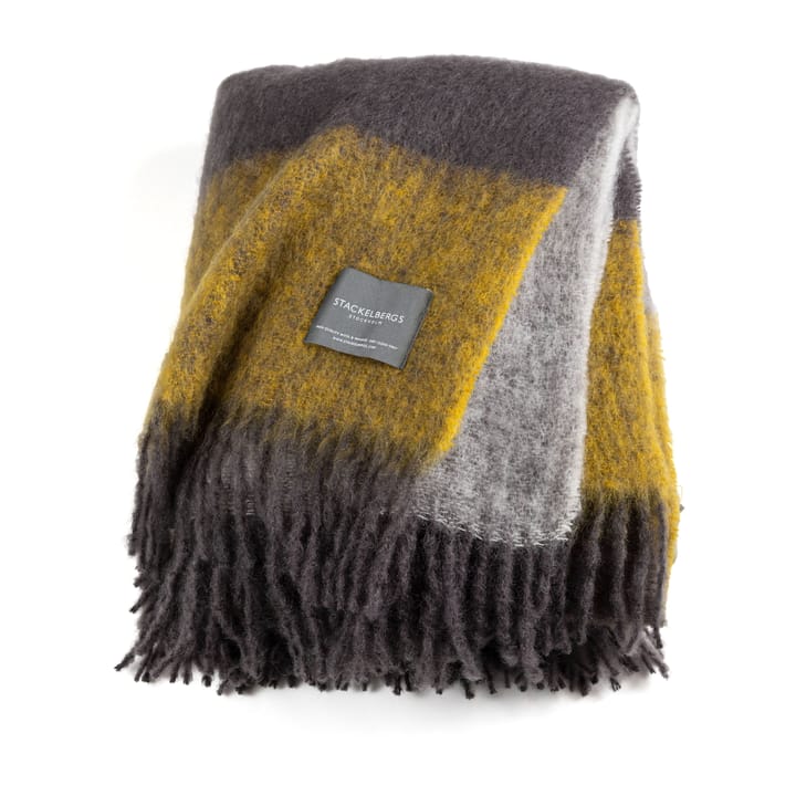 Mohair pläd - mustard & charcoal stripe - Stackelbergs