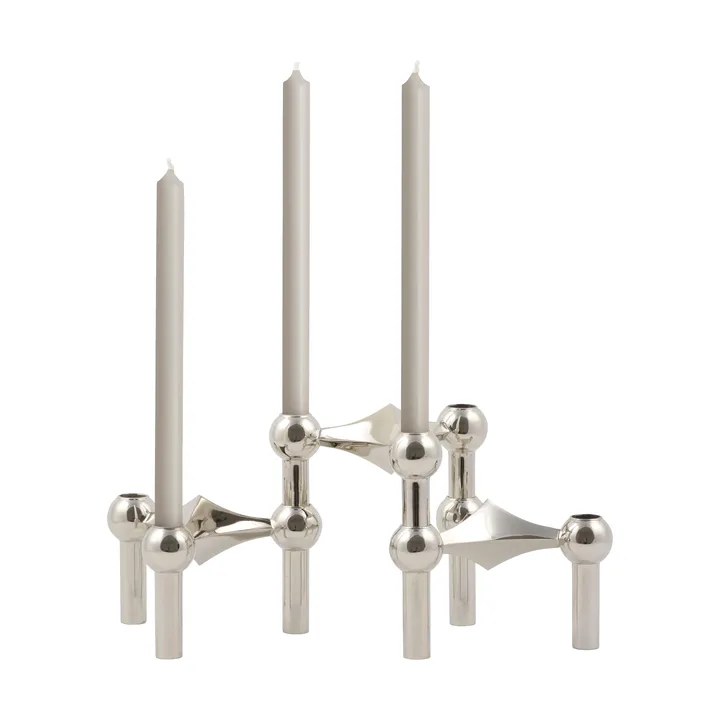 STOFF Nagel ljusstake krom 3-pack + Linen grey ljus 12-pack - STOFF Nagel