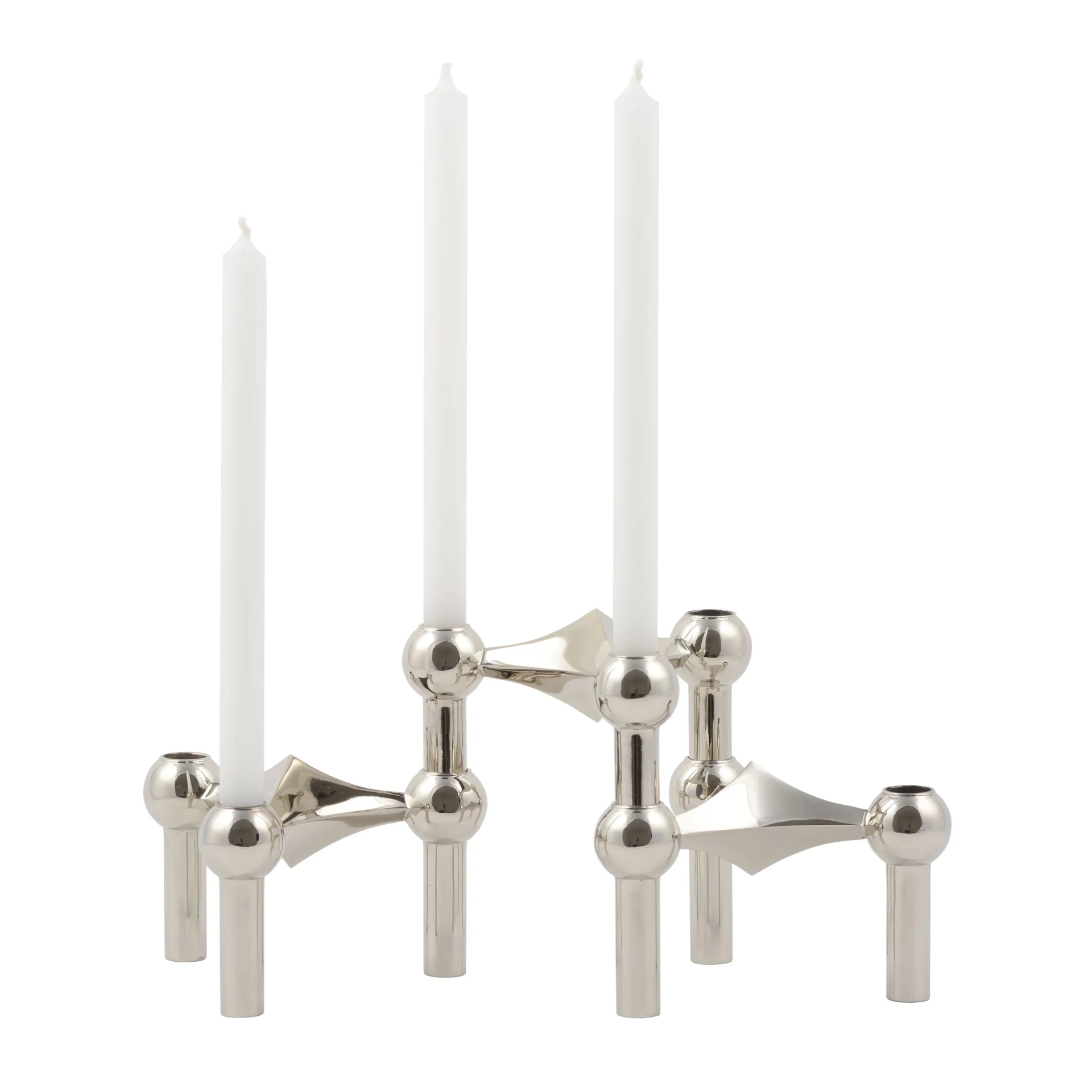 STOFF Nagel ljusstake krom 3-pack + vita ljus 12-pack,  STOFF Nagel