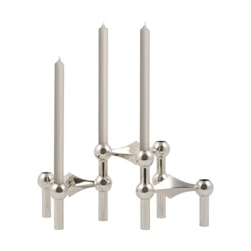 STOFF Nagel ljusstake krom 3-pack + Linen grey ljus 12-pack - STOFF