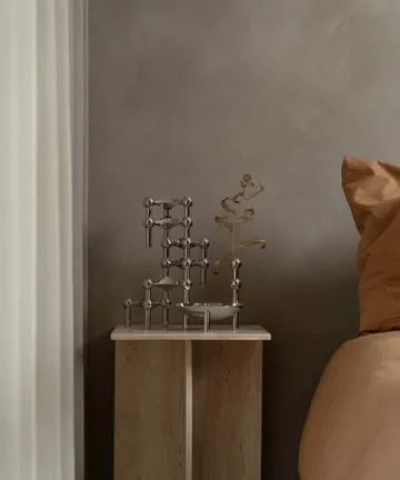 STOFF Nagel ljusstake krom 3-pack + Linen grey ljus 12-pack - STOFF