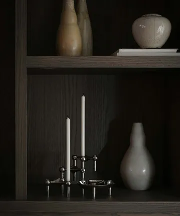 STOFF Nagel ljusstake krom 3-pack + Linen grey ljus 12-pack - STOFF