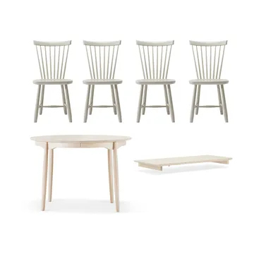 Carl matbord Ø115 & Ilägg + Lilla Åland stol 4-pack – Ljus björk-beige - Stolab