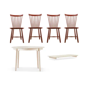 Carl matbord Ø115 & Ilägg + Lilla Åland stol 4-pack – Ljus björk-faluröd - undefined - Stolab