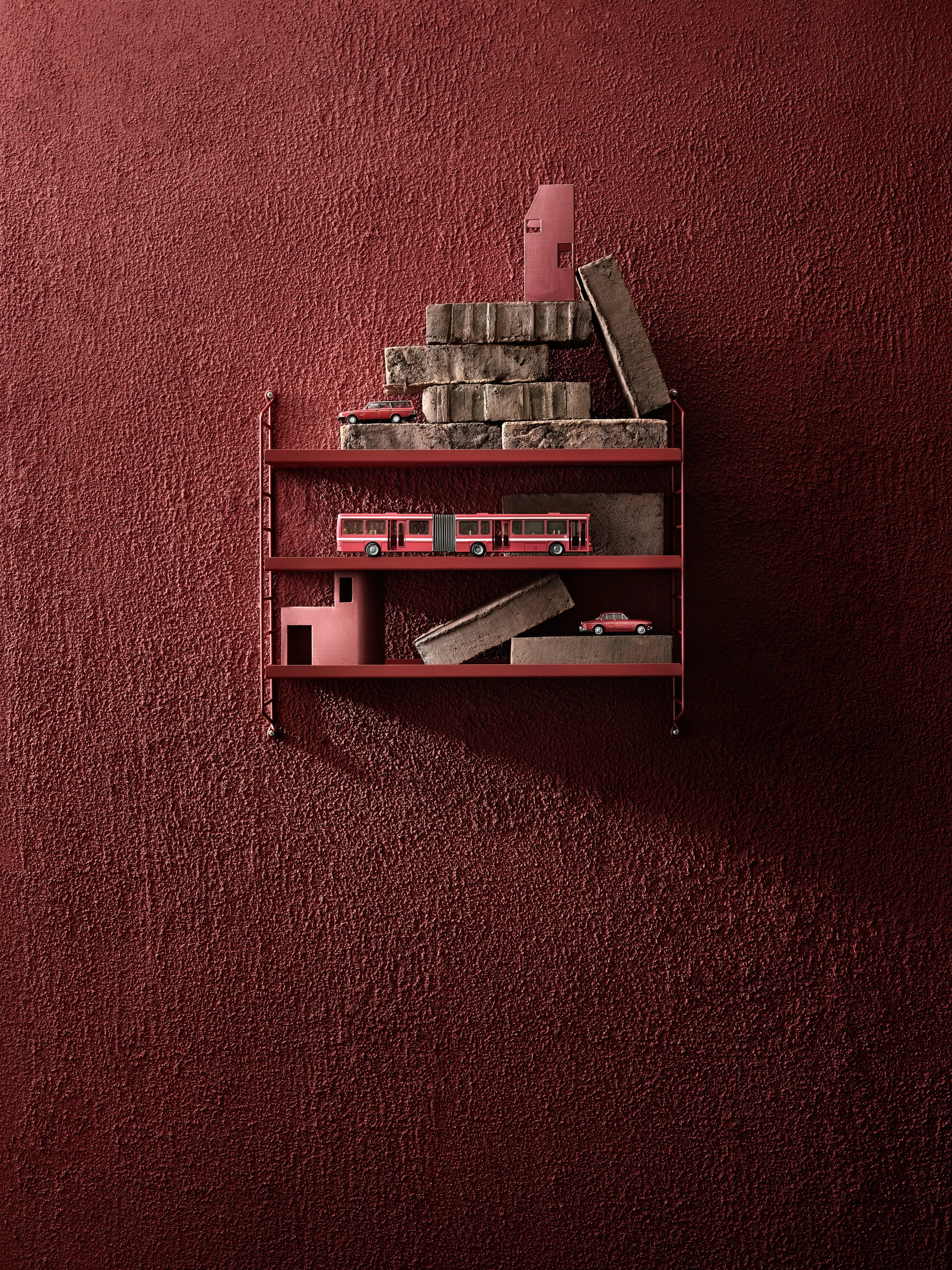 String Pocket hylla metall, Oxtorgsröd String