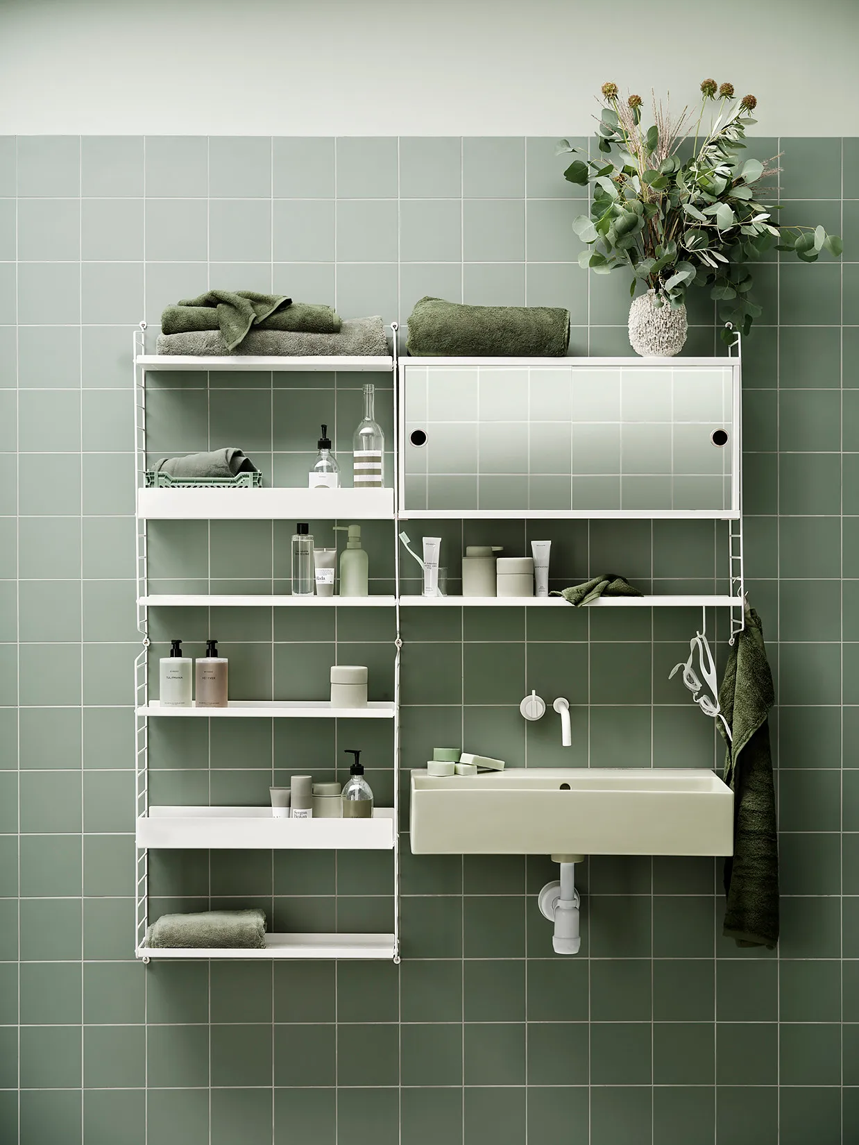 String skåp med skjutdörr, vit, spegelskjutdörrar, 78x20 cm String