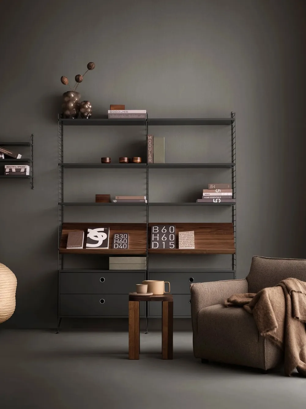 String väggavel, Mörkgrå, 75x20 cm, 2-pack String