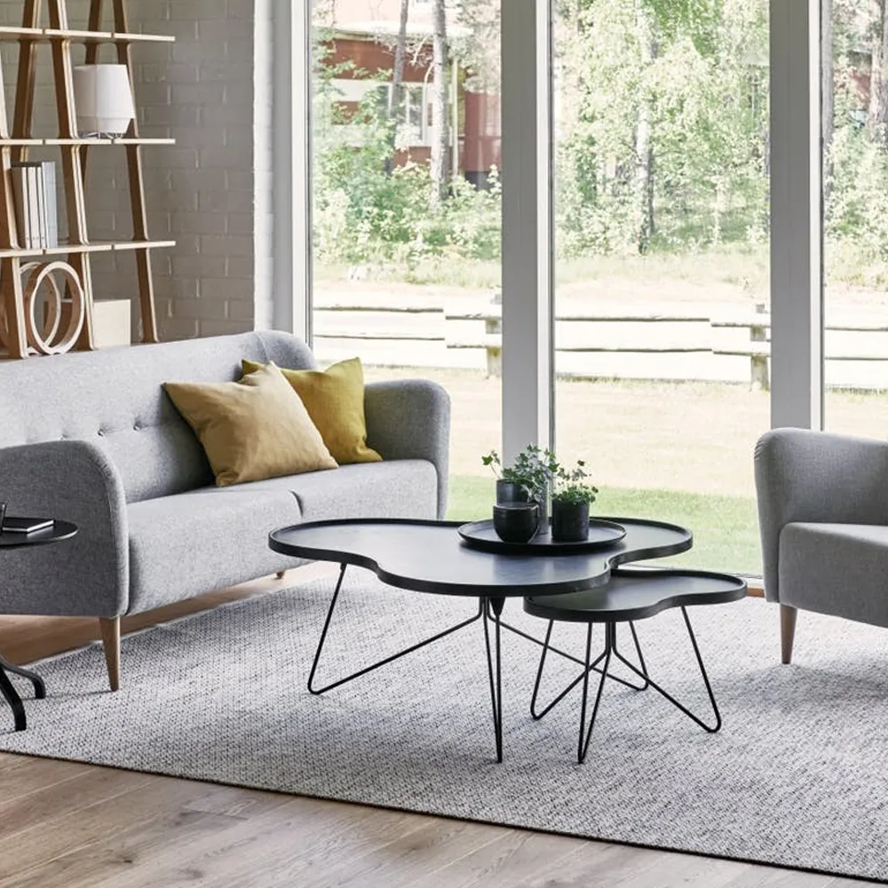 Flower mono bord 62x66 cm, H45cm-ek natur-krom Swedese